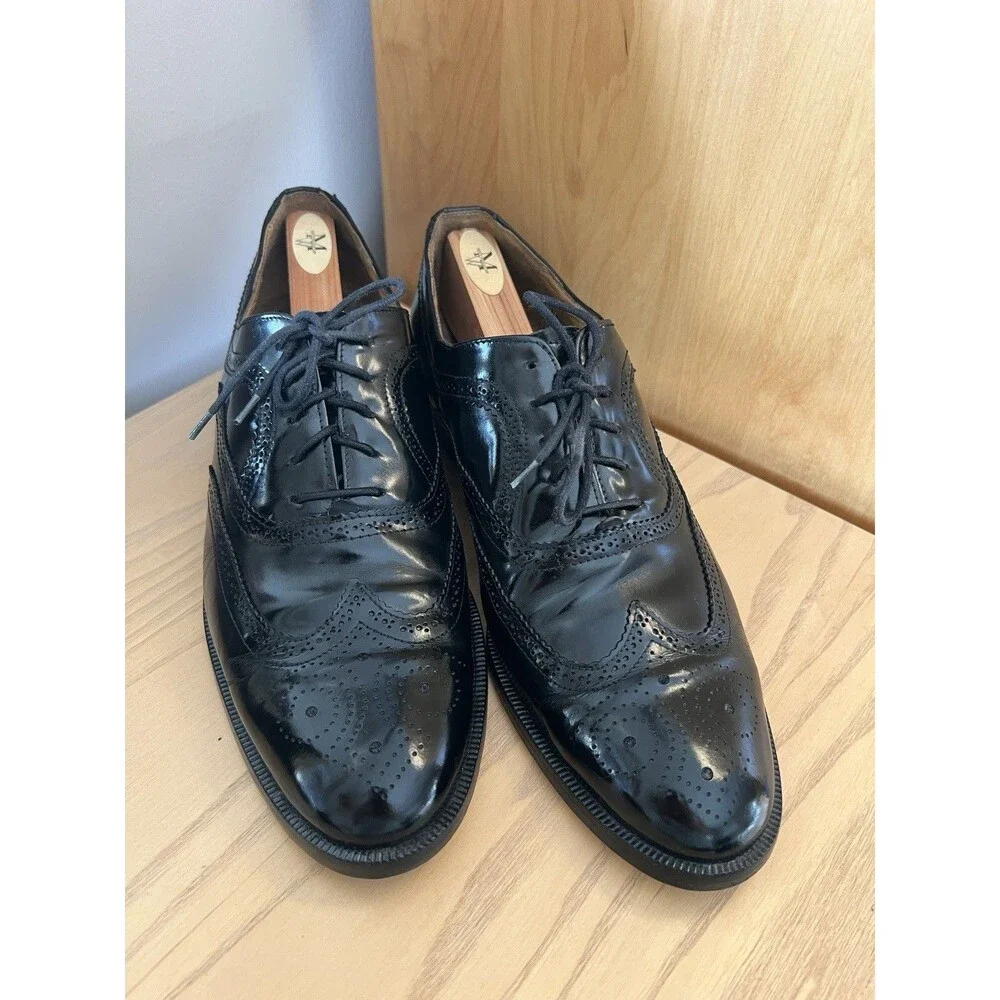 Mario Bruni Men's Black Leather Wingtip Brogue Oxford Lace-Up Pointed Toe 10.5 Q